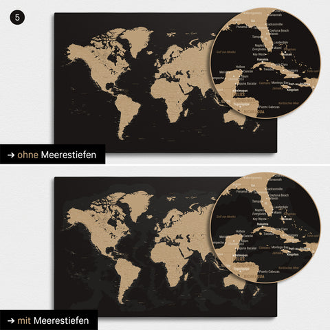 Carte du monde à épingles ANTARCTICA® – Sonar Black (Noir-Or)