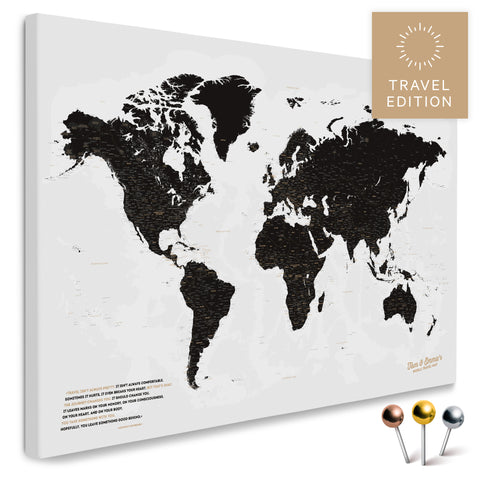 Carte du monde de haute qualité en Light Black (Blanc Noir) en tant que toile à épingler, parfaite pour marquer et planifier des voyages, acheter