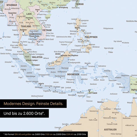 Extrait d'une affiche de carte du monde en atlas multicolore montrant des cartes de l'Asie