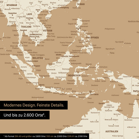 Extrait d'une affiche de carte du monde en Treasure Gold montrant des cartes de l'Asie