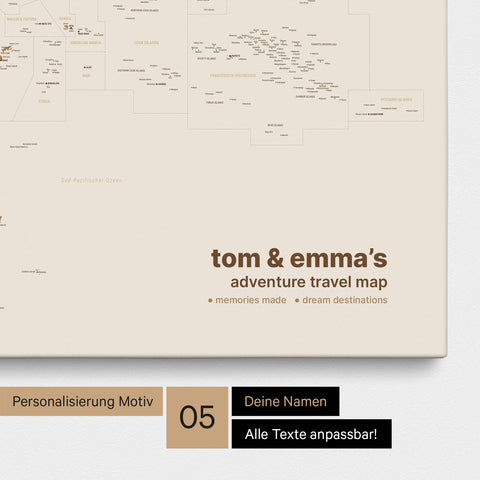 Carte de l’Australie et de l’Océanie à épingles TRAVEL® – Bronze