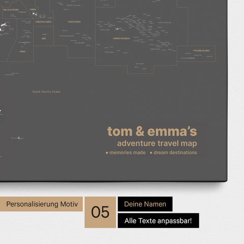 Carte de l’Australie et de l’Océanie à épingles TRAVEL® – Gris foncé (Gris foncé)