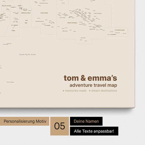 Carte de l’Australie et de l’Océanie à épingles TRAVEL® – Desert Sand (Beige)