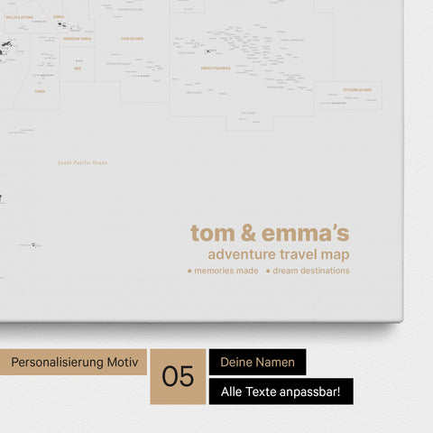 Carte de l’Australie et de l’Océanie à épingles TRAVEL® – Gris clair