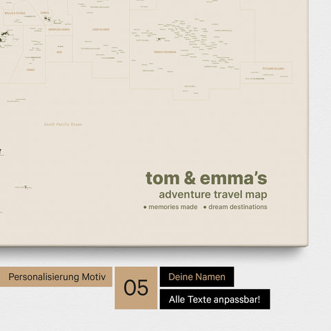 Carte de l’Australie et de l’Océanie à épingles TRAVEL® – Vert olive