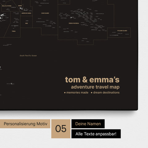 Carte de l’Australie et de l’Océanie à épingles TRAVEL® – Noir foncé (Noir et blanc)