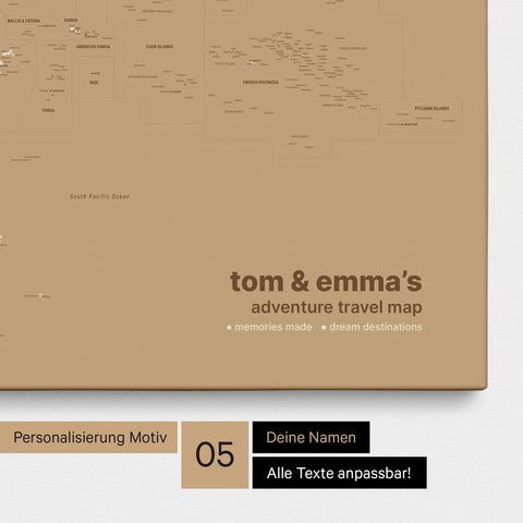 Carte de l’Australie et de l’Océanie à épingles TRAVEL® – Or trésor