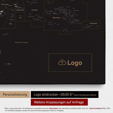 Carte de l’Australie et de l’Océanie à épingles TRAVEL® – Sonar noir (Noir et or)