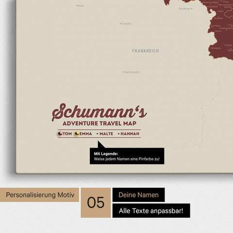 Carte de Benelux TRAVEL® à épingles – Bordeaux Rouge