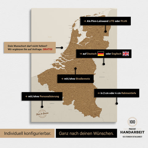 Carte de Benelux TRAVEL® à épingles – Bronze