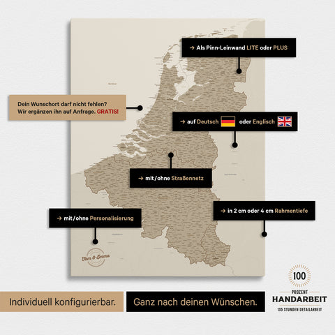 Carte de Benelux TRAVEL® à épingles – Sable du désert