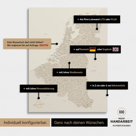 Carte de Benelux TRAVEL® à épingles – Or