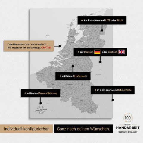 Carte de Benelux TRAVEL® à épingles – Coolgray