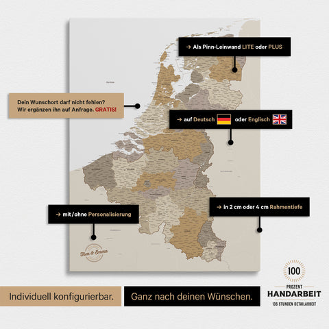 Carte de Benelux TRAVEL® à épingles – Multicolore Beige