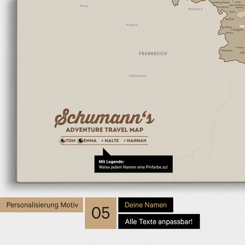 Carte de Benelux TRAVEL® à épingles – Multicolore Beige