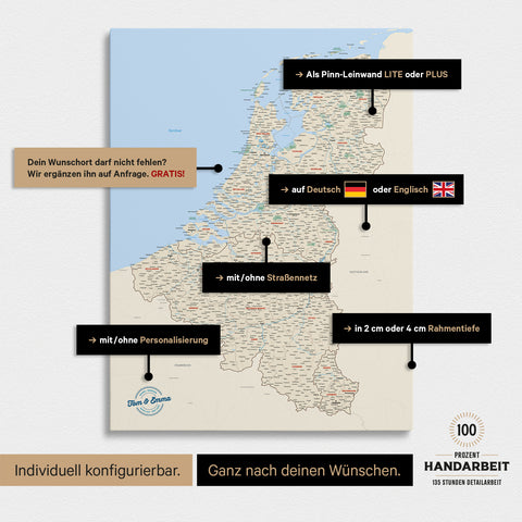 Carte de Benelux TRAVEL® à épingles – Multicolore Classique