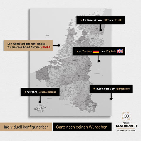 Carte de Benelux TRAVEL® à épingles – Multicolore Gris