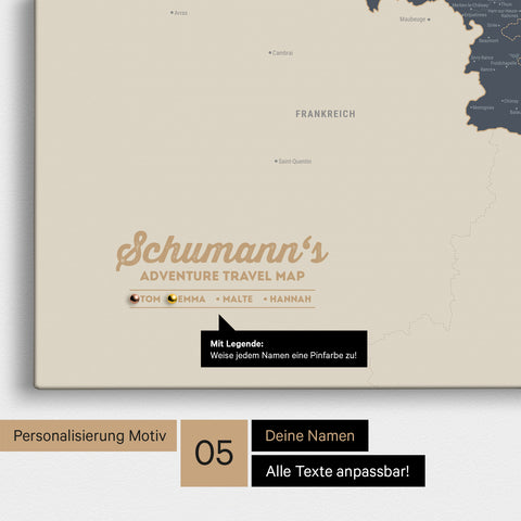 Carte de Benelux TRAVEL® à épingles – Bleu marine clair