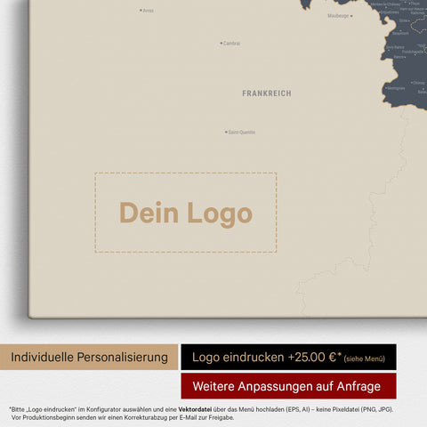 Carte de Benelux TRAVEL® à épingles – Bleu marine clair