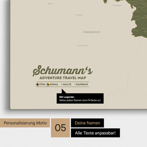 Carte de Benelux TRAVEL® à épingles – Vert Olive