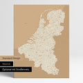 Neutrale Standard Ausführung der detaillierten Benelux-Karte als Pinnwand Leinwand in Treasure Gold ohne Personalisierung