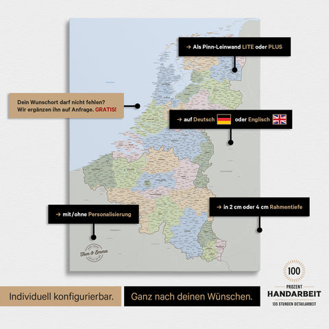 Carte politique de Benelux TRAVEL® à épingles – Multicolore Atlas