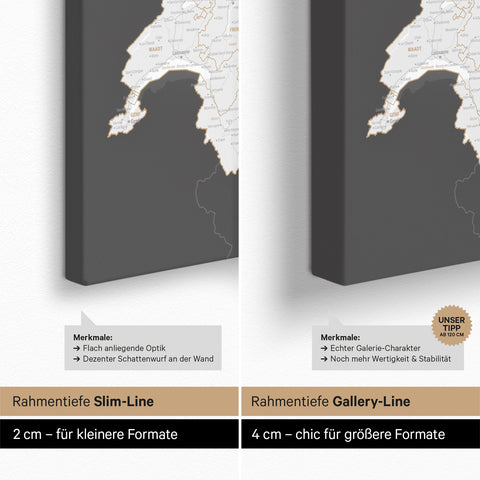 Carte DACH TRAVEL® Carte à épingles – Gris foncé (Dunkelgrau)