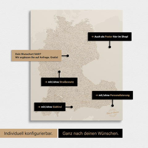 Carte DACH TRAVEL® Carte à épingles – Or