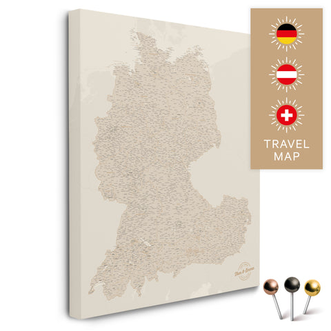 DACH Region Map TRAVEL® Push Pin Canvas – Gold