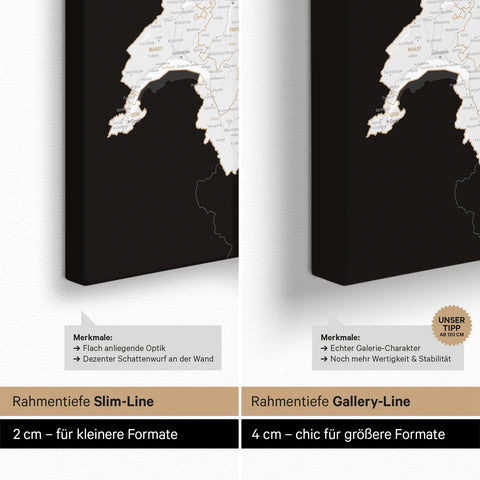 Carte DACH TRAVEL® Carte à épingles – Noir foncé (Noir et blanc)