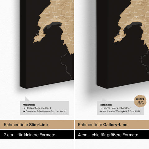 Carte DACH TRAVEL® Carte à épingles – Sonar Black (Noir-Or)