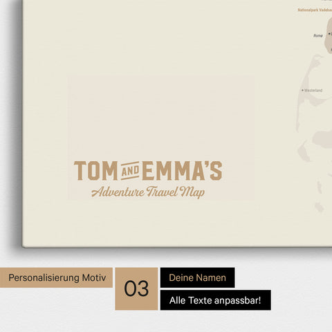 Dänemark-Karte TRAVEL® Pinn-Leinwand – Gold