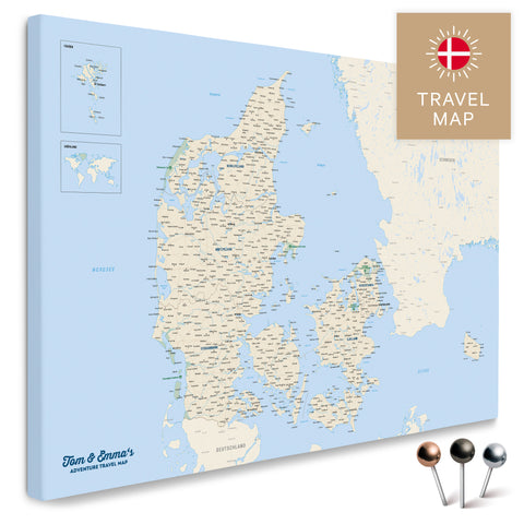 Dänemark-Karte in Multicolor Classic Pinn-Leinwand mit sehr hohem Detailgrad zum Markieren von Orten und Reisezielen kaufen