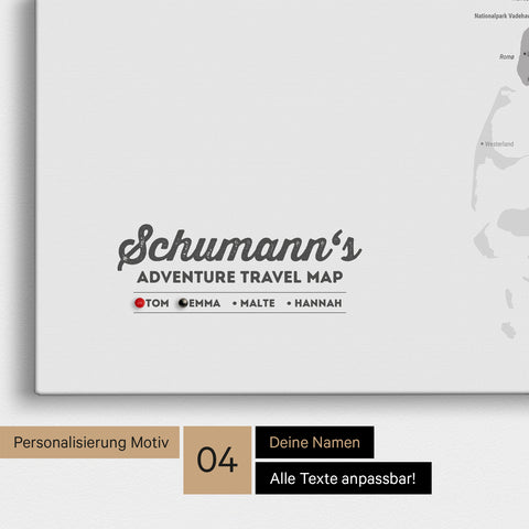 Detaillierte Dänemark-Karte als Pinn-Leinwand in Multicolor Gray mit Personalisierung als Logo für die gesamte Familie