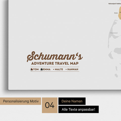 Detaillierte Dänemark-Karte als Pinn-Leinwand in Multicolor Sienna mit Personalisierung als Logo für die gesamte Familie