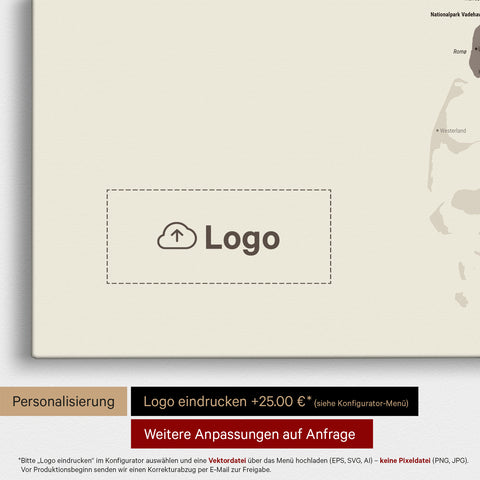 Dänemark-Karte TRAVEL® Pinn-Leinwand – Warmgray