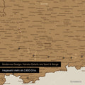 Ausschnitte einer Deutschlandkarte mit Bayern als Pinn-Leinwand in Bronze mit Bergen, Seen und 2.500 Orten
