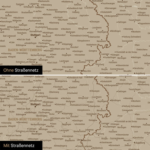 Deutschland-Karte Leinwand in Desert Sand (Beige) wahlweise mit oder ohne Straßennetz