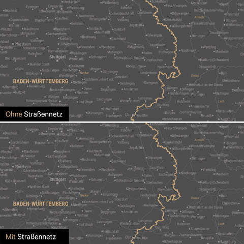 Deutschland-Karte Leinwand in Grau wahlweise mit oder ohne Straßennetz