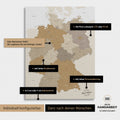 Vielfältige Konfigurationsmöglichkeiten einer Deutschland-Karte als Pinn-Leinwand in Multicolor Beige