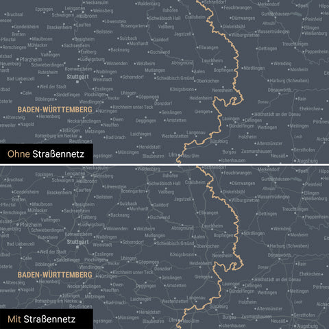 Deutschland-Karte Leinwand in Navy Light wahlweise mit oder ohne Straßennetz