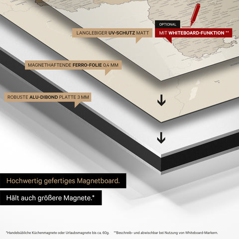 Carte magnétique de l'Allemagne TRAVEL® Tableau magnétique – Multicolore Beige