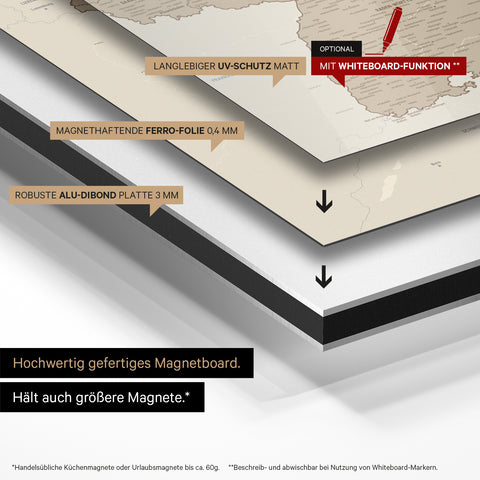 Carte magnétique d'Allemagne TRAVEL® Tableau magnétique – Multicolore Marron