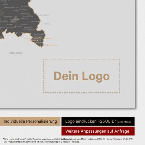 Weltkarte als Deutschland-Karte in Light Gray mit Eindruck eines Firmenlogos