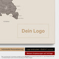 Deutschland-Karte als Pinn-Leinwand in Warmgray (Braun-Grau) mit Eindruck eines Firmenlogos
