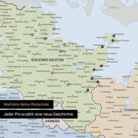 Deutschland-Karte als Pinnwand Leinwand in Multicolor Atlas (Politische Karte) mit Personalisierung und Eindruck mit deinem Namen