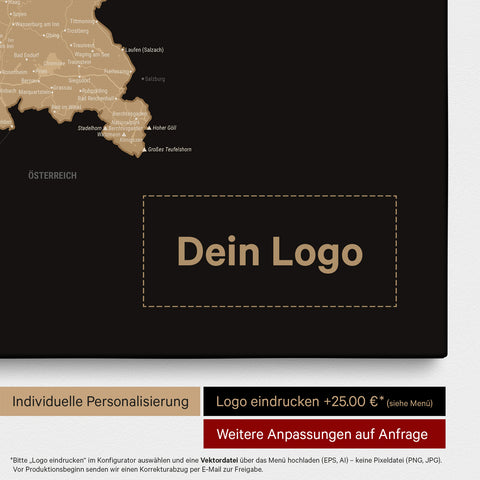 Deutschland-Karte als Pinn-Leinwand in Sonar Black mit Eindruck eines Firmenlogos