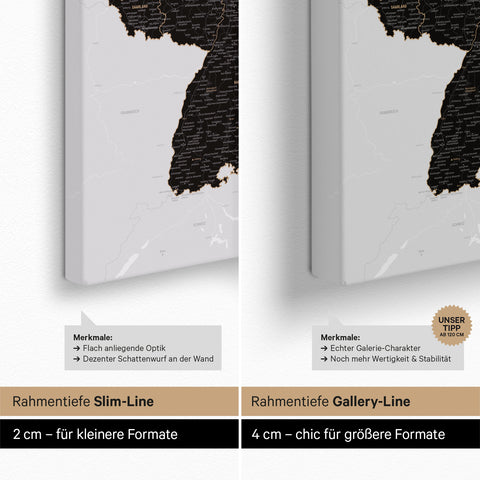 Carte d'Allemagne TRAVEL® Carte à épingles – Noir clair (Blanc-Noir)
