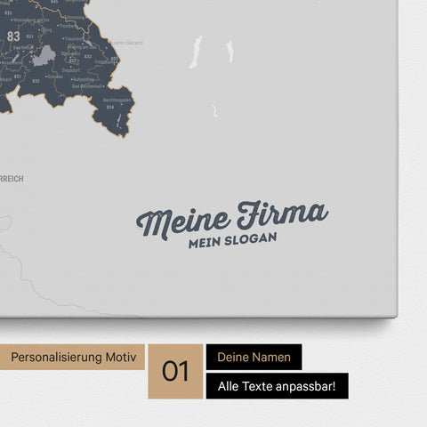 Carte d'Allemagne PLZ® (Codes postaux à 1-2-3 chiffres) Carte à épingles – Bleu denim