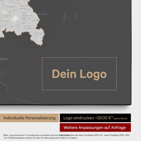 Carte d'Allemagne PLZ® (Codes postaux à 1-2-3 chiffres) Carte à épingles – Gris foncé